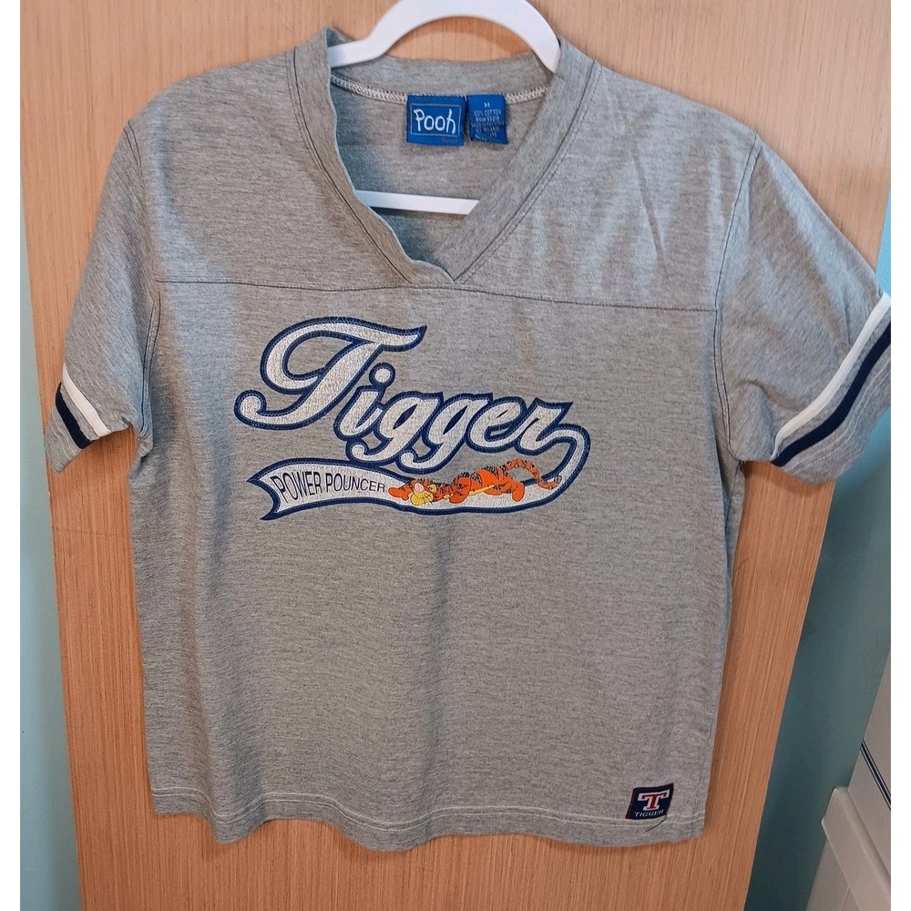 Tigger Size M Power Pouncer Shirt Winnie The Pooh Disney Gray Stripe Sleeve